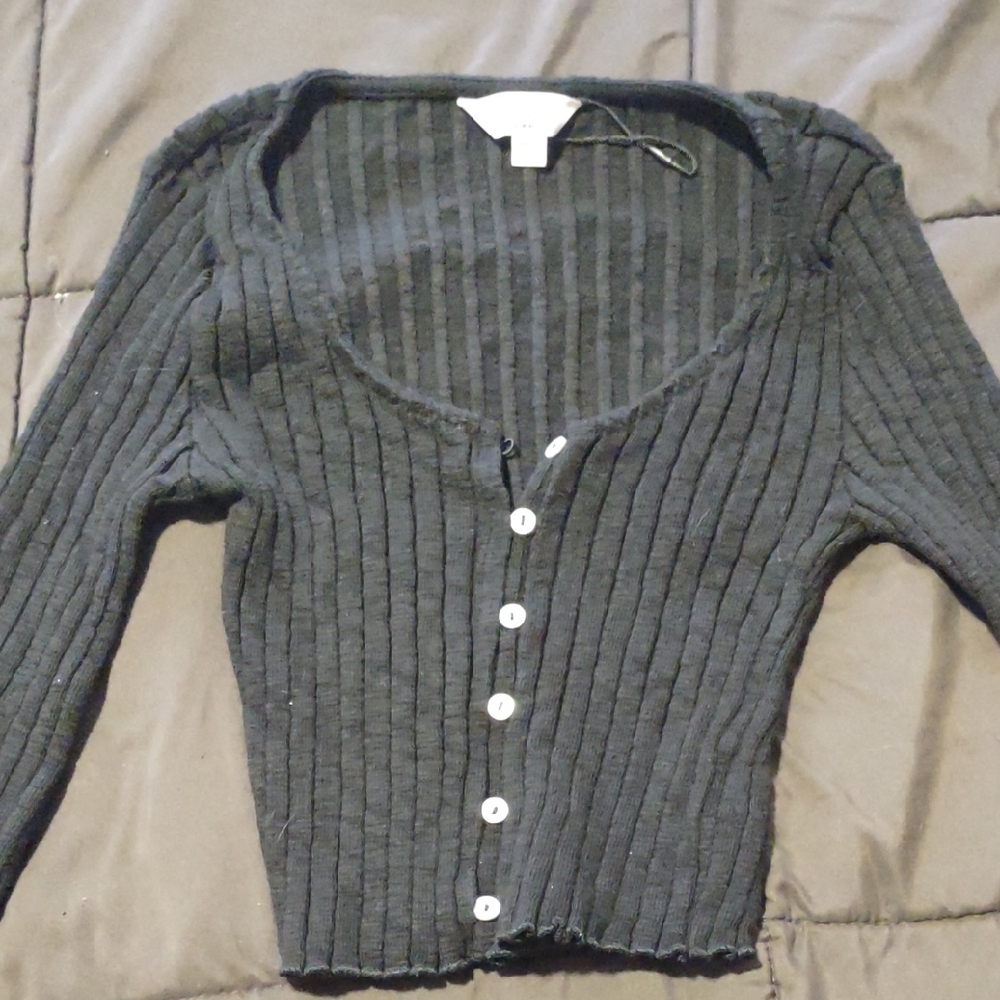 Miss Selfridge Black Ribbed Cardigan Sweater